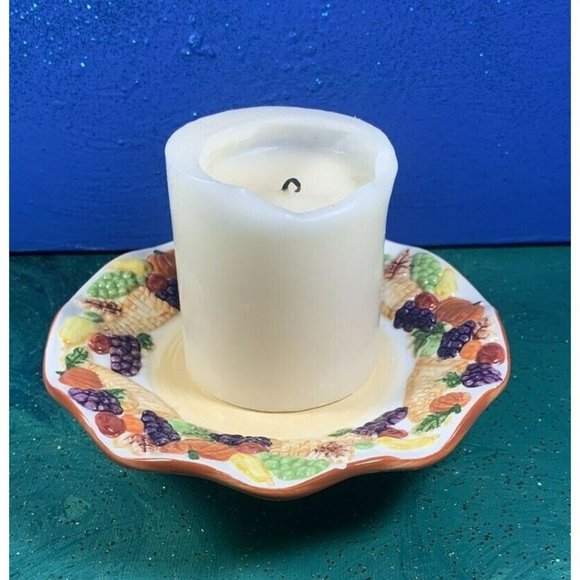 PAC ~ Cornucopia Autumn Decor Four Footed Ceramic Candle Dish ~ YaY! - Picture 6 of 11